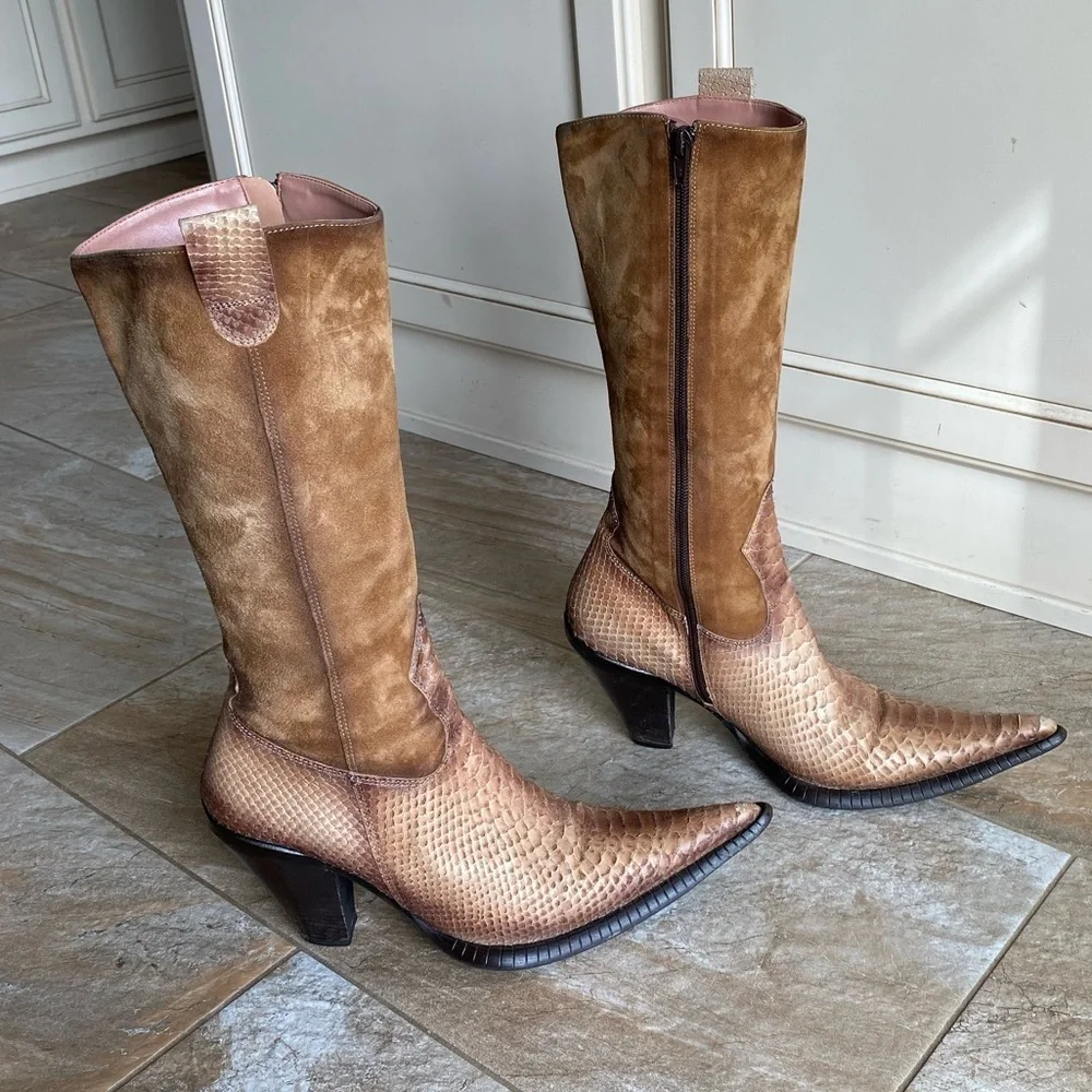 STEVEN Snakeskin and Suede Cowboy Boot - Picture 3 of 14